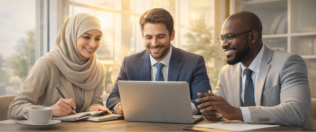 Business leaders collaborating together